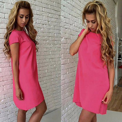 Women Basic Elegant Summer Beach Casual Short Sleeves Loose Mini A-line Dress