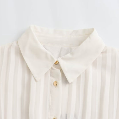 Wome Casual Summer Fashion Belt Midi Pleated Long Sleeve Shirt Dress