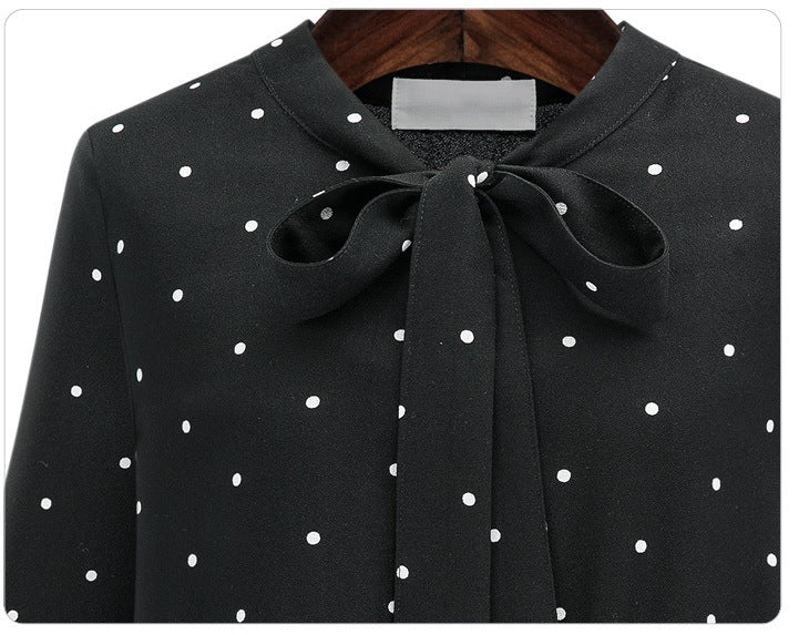 Women Casual Elegant Polka Dot Print Long-Sleeved Bohemian Pleated Maxi Dress