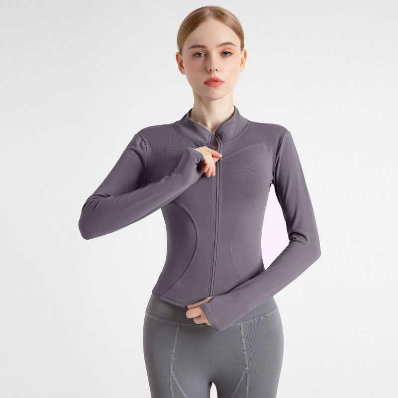 Ropa deportiva para mujer, chaqueta informal de cuello alto para correr, top ajustado de yoga de secado rápido