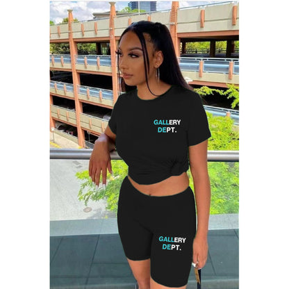 Conjunto deportivo informal de moda deportiva para mujer, camiseta de manga corta con estampado de letras y pantalones cortos
