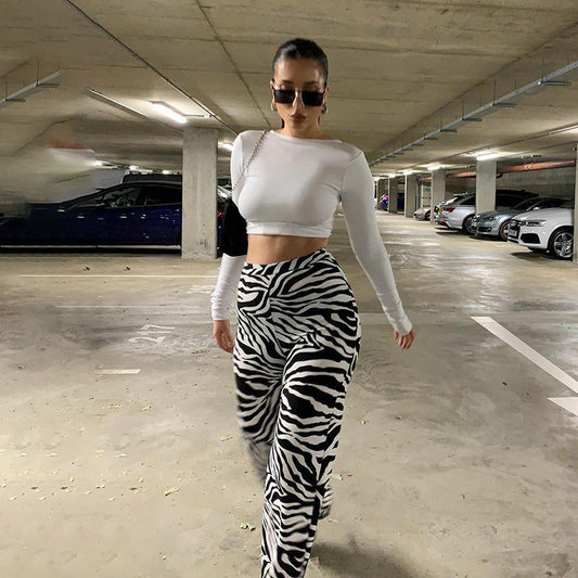 Spring Women Office Street Sexy Slim Fit Zebra Stripe Casual Pants