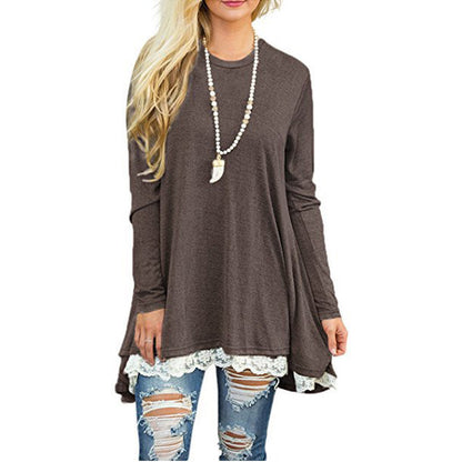 Vestido informal de manga larga con encaje de color liso para mujer