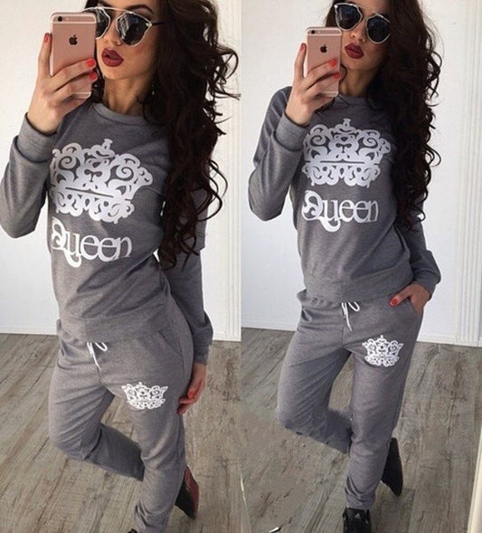 Conjunto deportivo informal de sudadera y pantalón con estampado Queen de manga larga para mujer