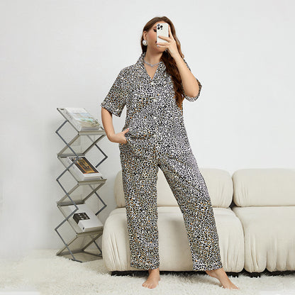 Conjunto de pijama informal con estampado de leopardo para mujer, talla grande