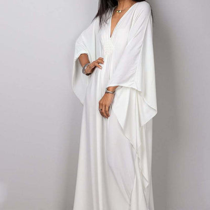 Women Polyester Loose Robe Vacation Casual Beach Swimwear Solid Color Coveruo Dress
