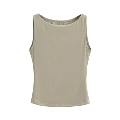Women Casual Solid Color Sleeveless Slim-Fit Tank Top