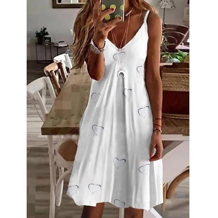 Women'S Casual V-Neck Loose Printed Sling Dress