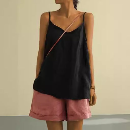 Camisola informal de lino y algodón de color liso para mujer