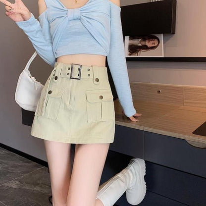 Women'S Fashion Casual Solid Color High Waist Denim Culottes