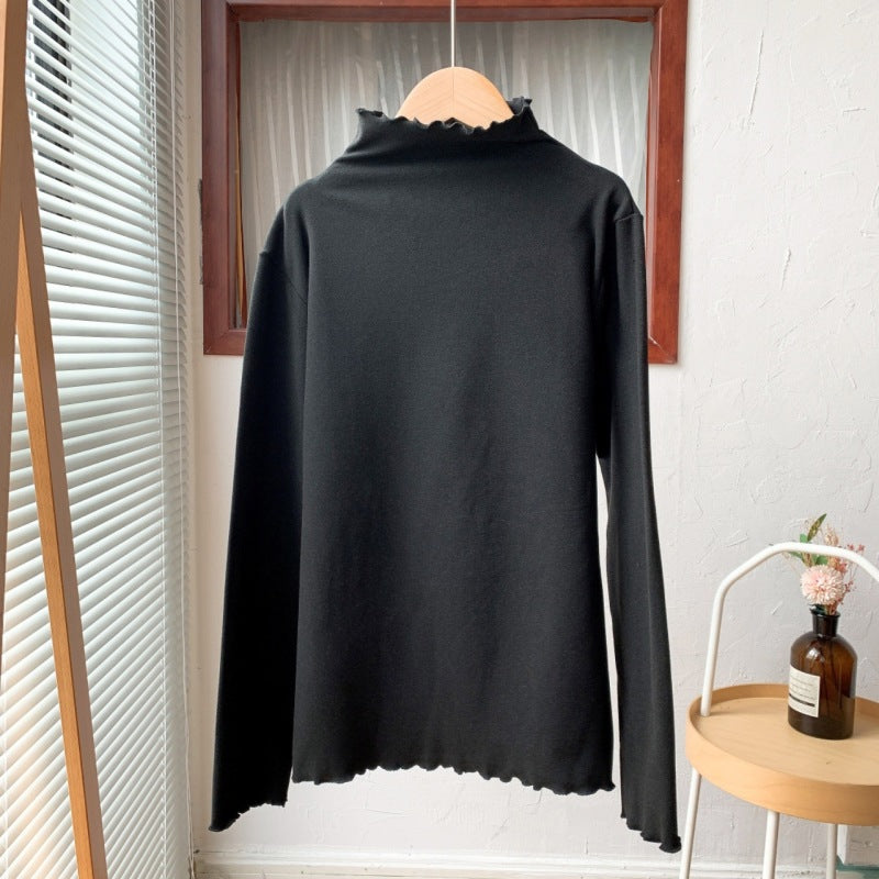 Camiseta básica informal de manga larga con cuello alto para mujer pequeña