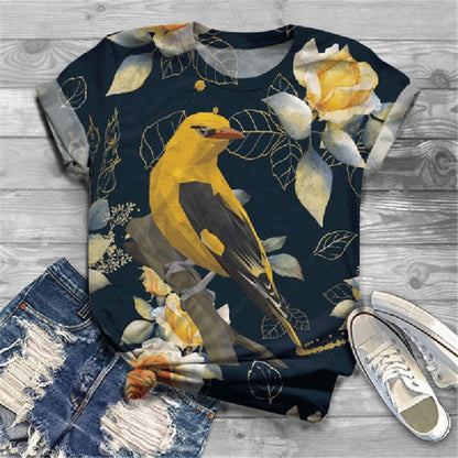 Camiseta informal holgada de talla grande para mujer, de manga corta, cuello redondo, con estampado 3D de dibujos animados