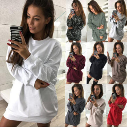 Women Winter Casual Round Neck Loose Dress