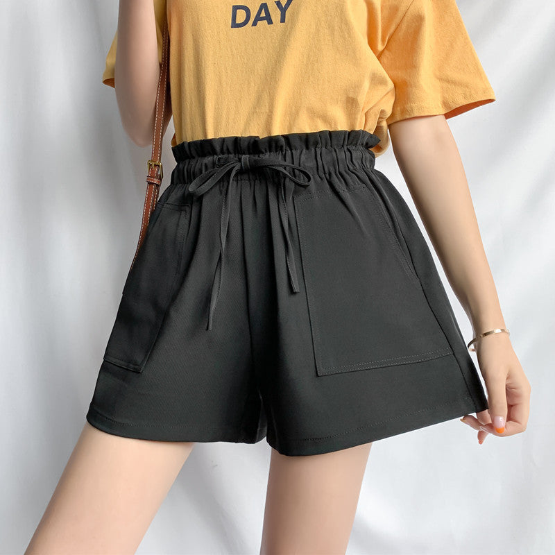Pantalones cortos casuales de pierna ancha de color liso para mujer