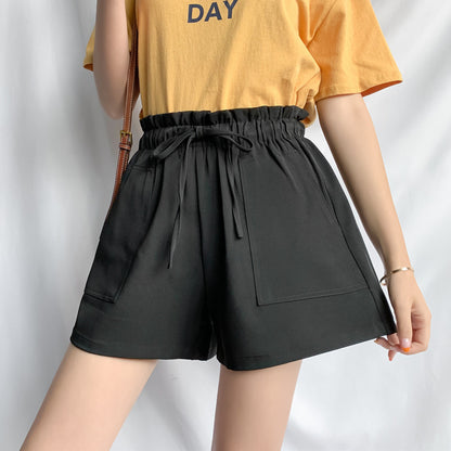 Pantalones cortos casuales de pierna ancha de color liso para mujer
