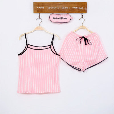 Conjunto de pijama fino de siete piezas con estampado de rayas informal sencillo para mujer