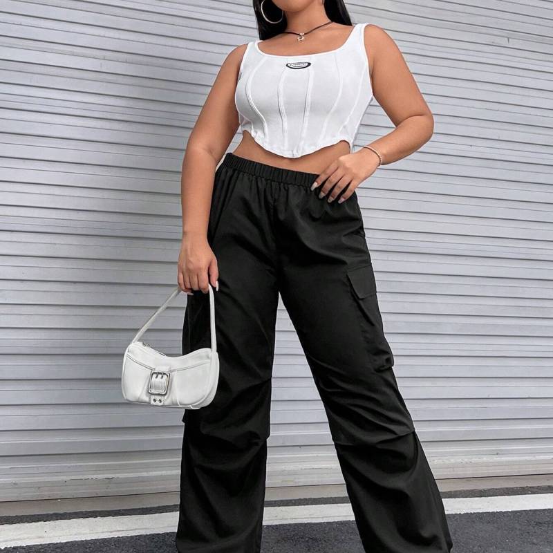 Pantalones cargo casuales de color sólido de talla grande para mujer