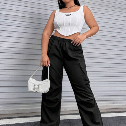 Pantalones cargo casuales de color sólido de talla grande para mujer