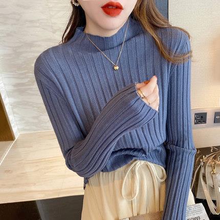 Women Fashion Basic Casual Half High Neck Long Sleeve Knitted Sweater