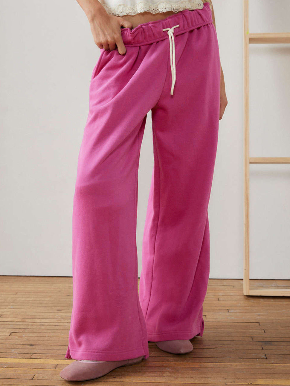 Women Fashion Casual Loose Drawstring Wide Leg Pants