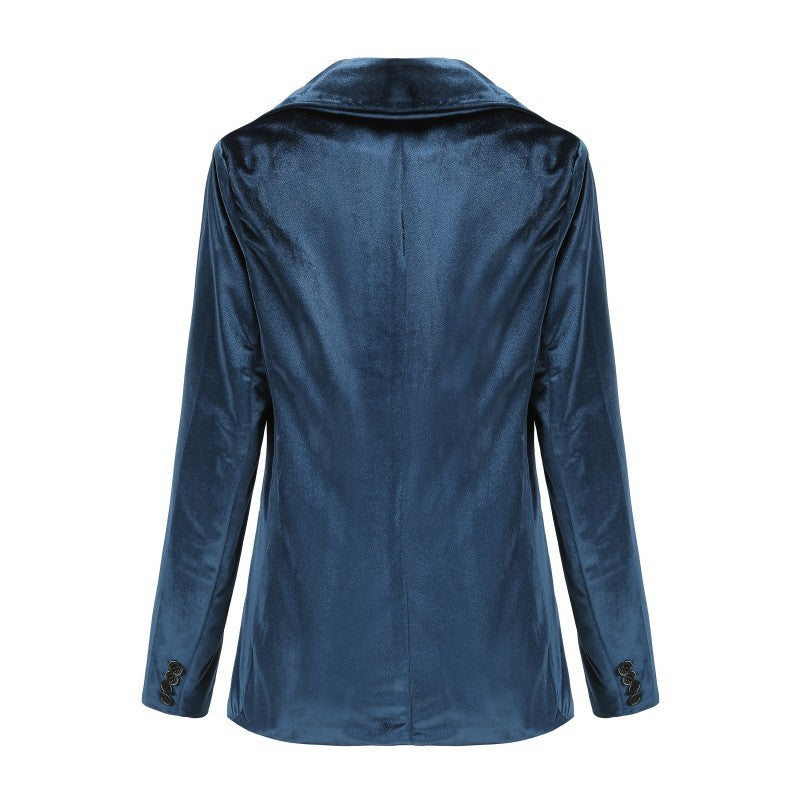 Blazer informal de manga larga de terciopelo dorado para mujer