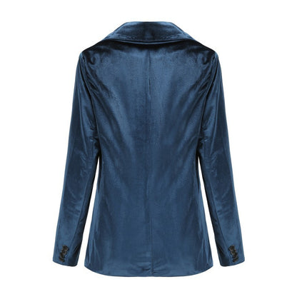 Blazer informal de manga larga de terciopelo dorado para mujer