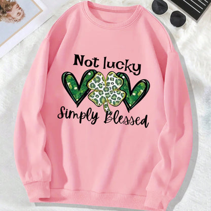 Spring Women Casual Crew Neck Four-Leaf Clover Long Sleeve Sweatshirt