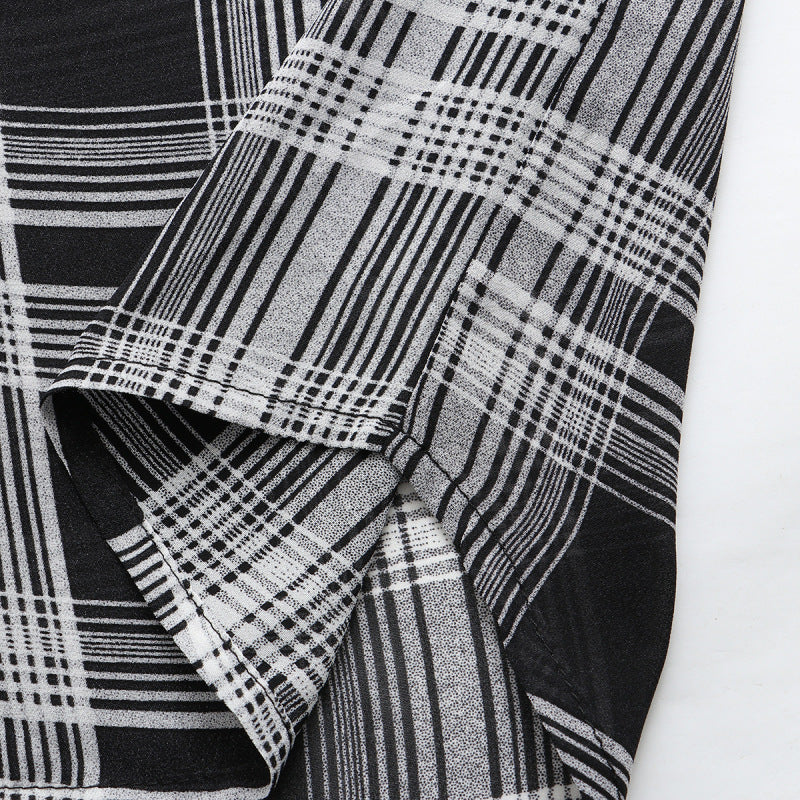 Camisa de gasa de manga larga a cuadros informal de moda de verano para mujer, talla grande