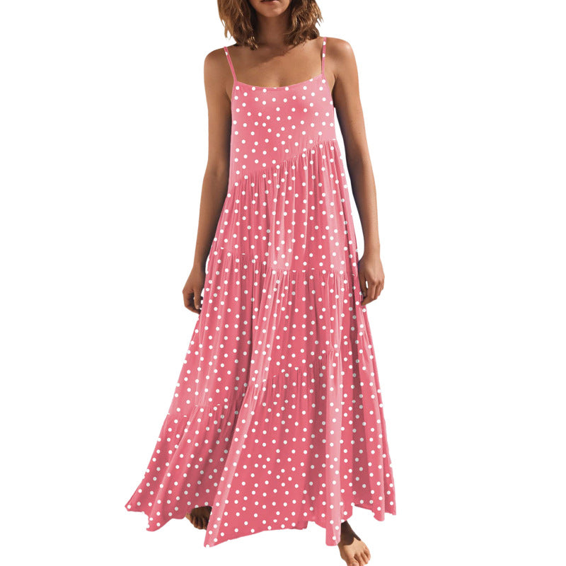 Women Casual Sleeveless Summer Loose Ruffled Solid Color Dress
