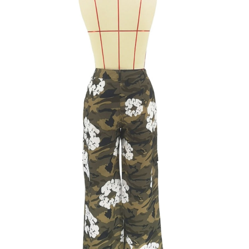 Women Fashion Street Casual Camouflage Printed Cargo Straight Pants