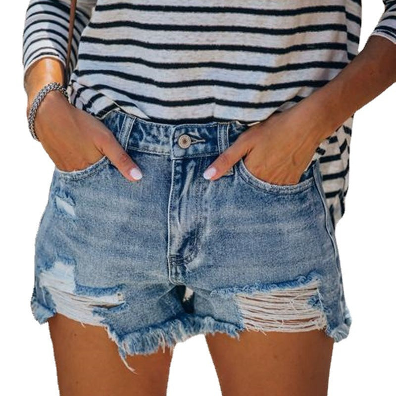 Women Edgy Summer Ripped Raw Hem Denim Casual Shorts