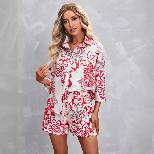 Vacation Women Casual Floral Print Shorts Set