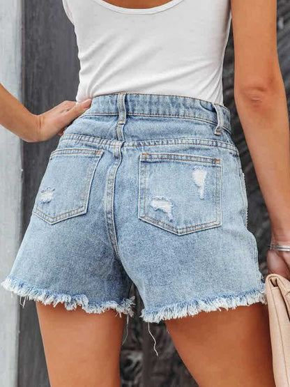 Women Summer Fashion Casual Chain Tassel Ripped Denim Shorts