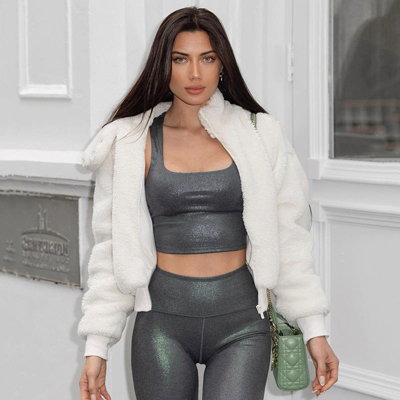 Autumn And Winter Casual Cozy Style Lamb Fleece Coat Plush Cardigan