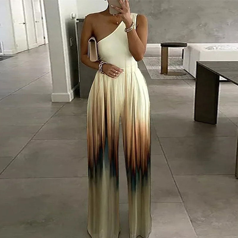 Women Slant Collar Sleeveless Casual Elegant Stripe Gradient Jumpsuits