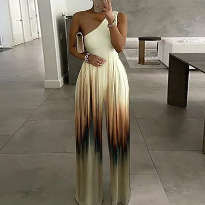 Women Slant Collar Sleeveless Casual Elegant Stripe Gradient Jumpsuits