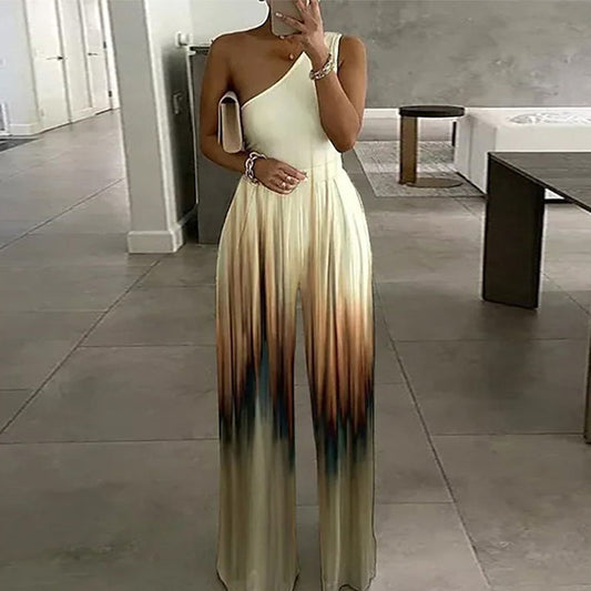 Women Slant Collar Sleeveless Casual Elegant Stripe Gradient Jumpsuits