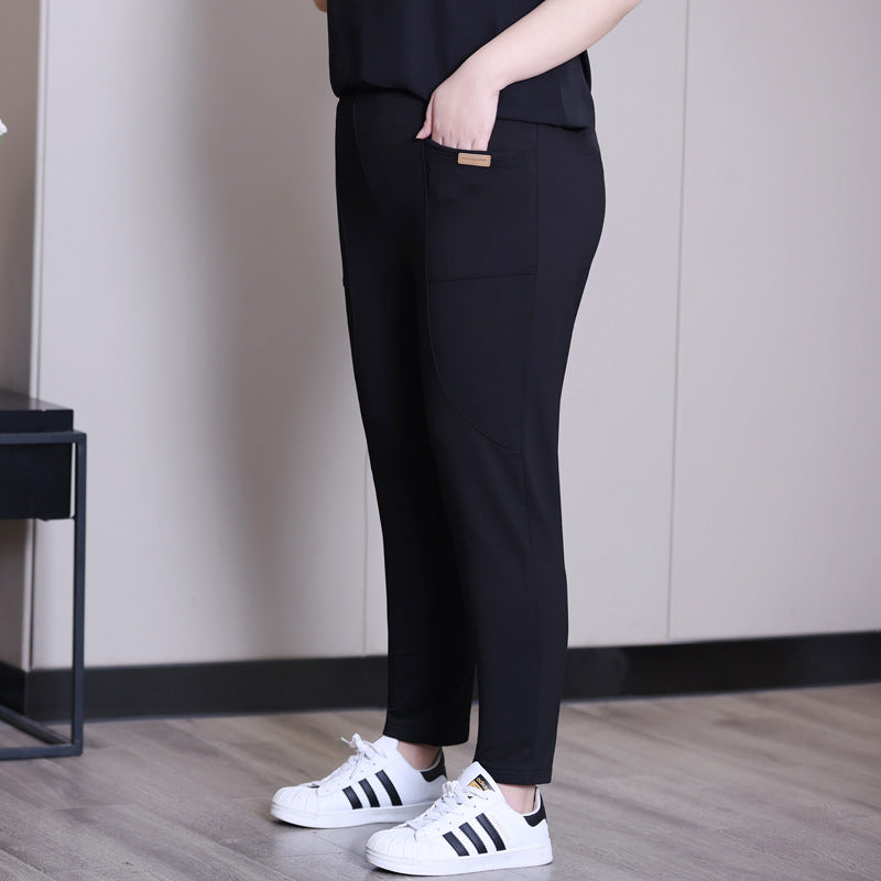 Women Fashion Casual High Waist Solid Color Stretch Leg Pants