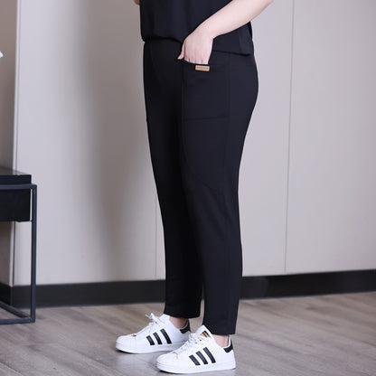 Women Fashion Casual High Waist Solid Color Stretch Leg Pants