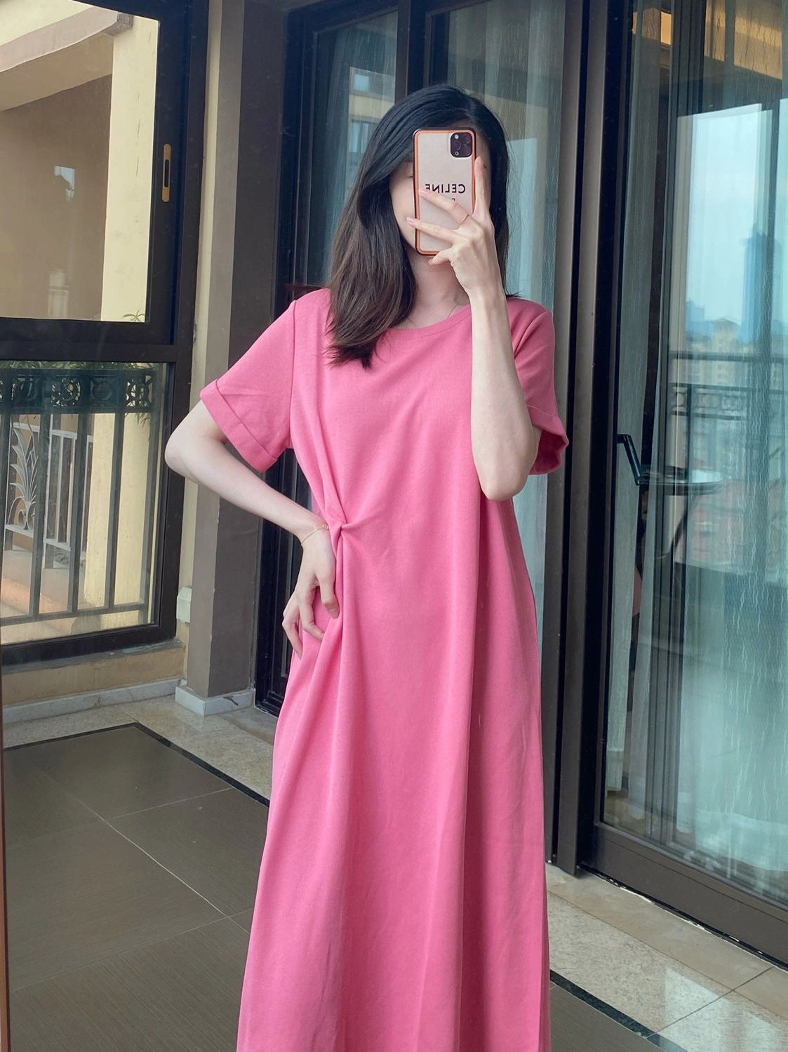 Pregnant Women Casual Solid Color Round Neck Short Sleeve Loose Dress