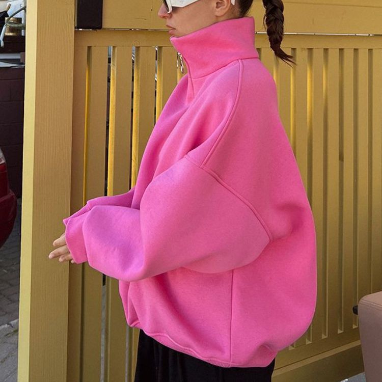 Sudadera de manga larga con cremallera y solapa informal para mujer, moda Otoño Invierno