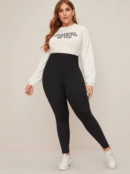 Women Casual Solid Color Plus Size High Waist Tight Pants
