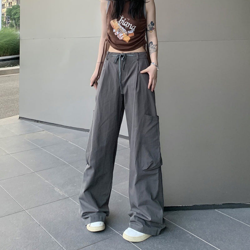Women Casual Solid Color Large Pocket Loose Cargo Pants