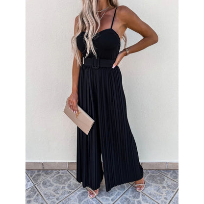 Women Summer Sexy Sling Pleated Casual Vacation Solid Color Jumpsuits