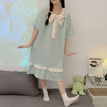 Pijama informal sencillo de algodón con estampado de manga corta para mujer