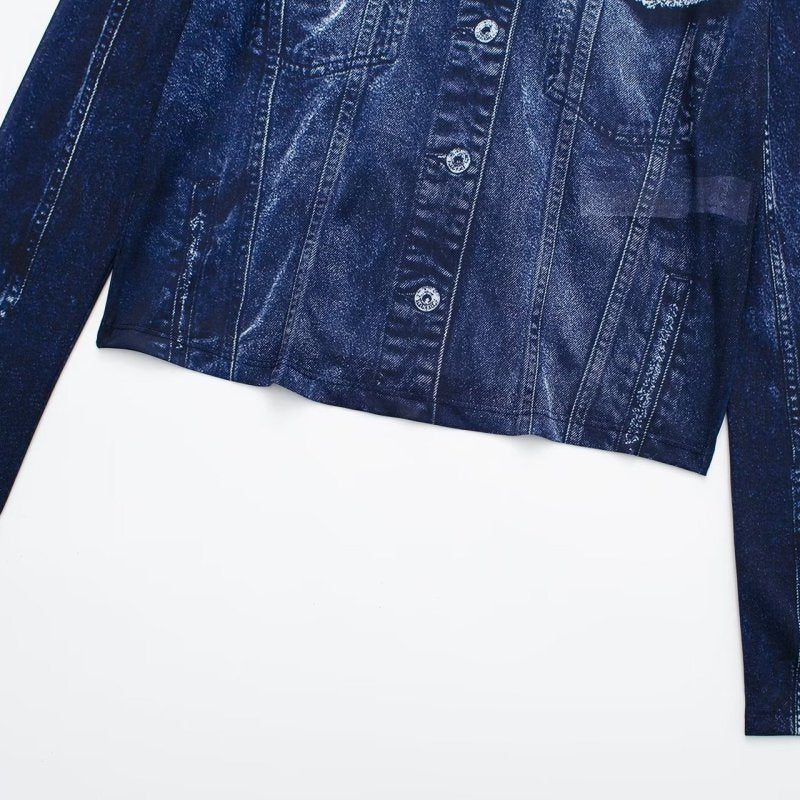 Chaqueta vaquera informal de manga larga con solapa y botonadura sencilla para mujer