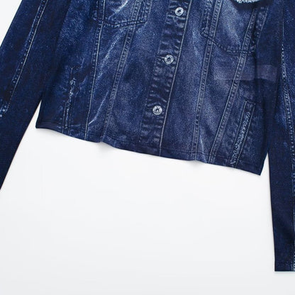 Chaqueta vaquera informal de manga larga con solapa y botonadura sencilla para mujer