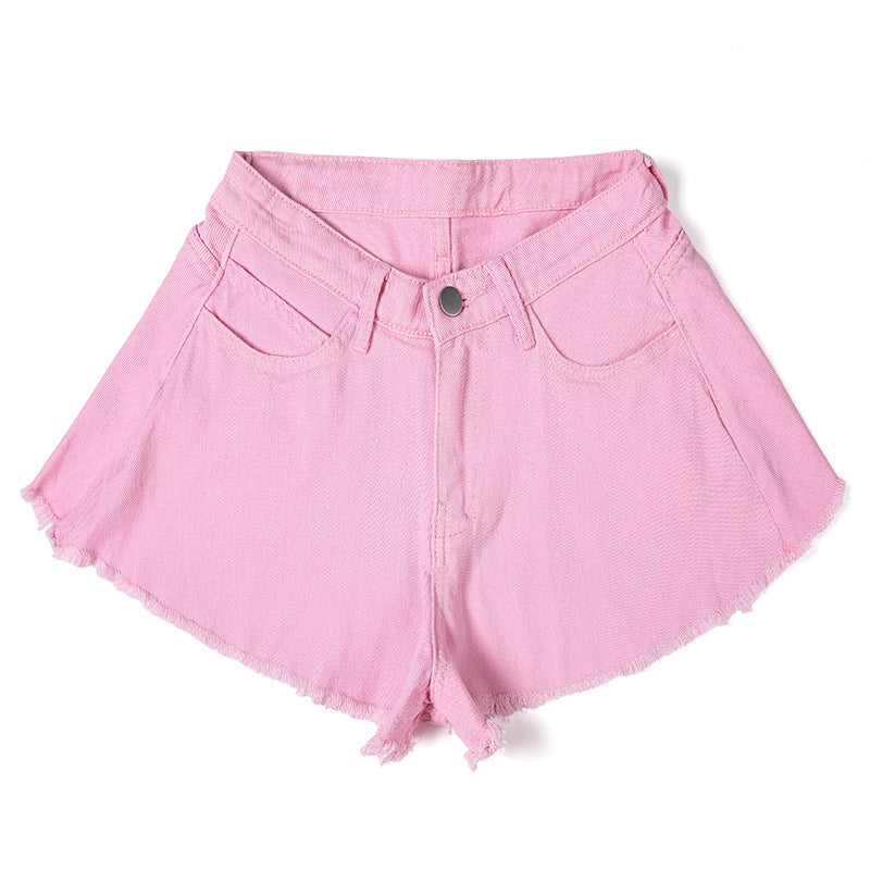 Women Solid Color High Waist Denim Fashion Casual Wide Leg Shorts