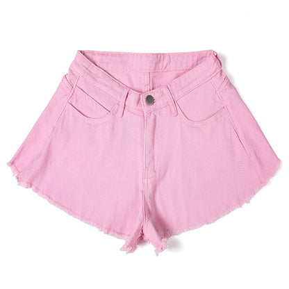 Women Solid Color High Waist Denim Fashion Casual Wide Leg Shorts