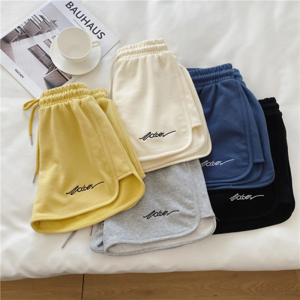 Cotton Sports Women Summer Loose Pajama High Waist Casual Wide Leg Shorts